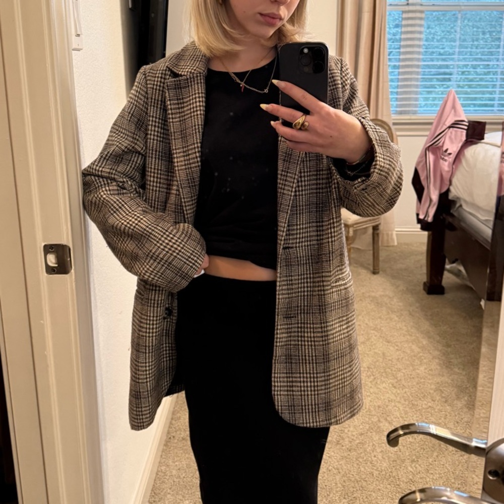 Motel Rocks Gray Vest Oversized Plaid Jacket